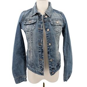 Abercrombie Denim Jacket Jr XXS Fair Isle Knit Lining Nordic Moose Cottagecore